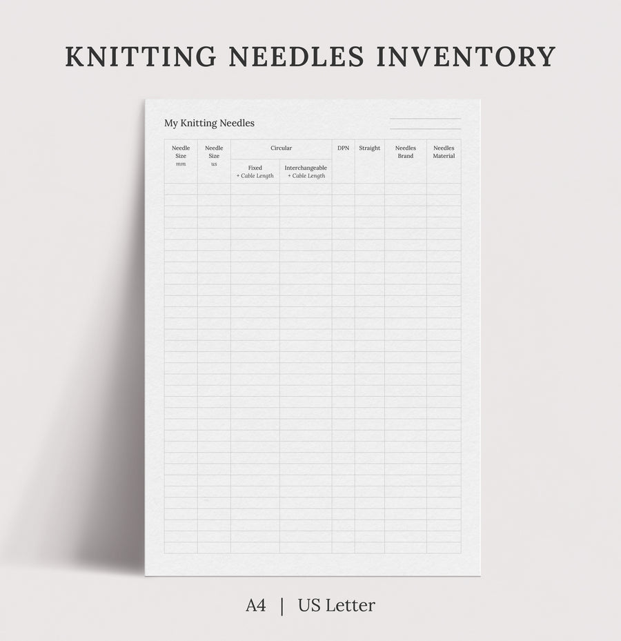 Printable Knitting Needles Inventory