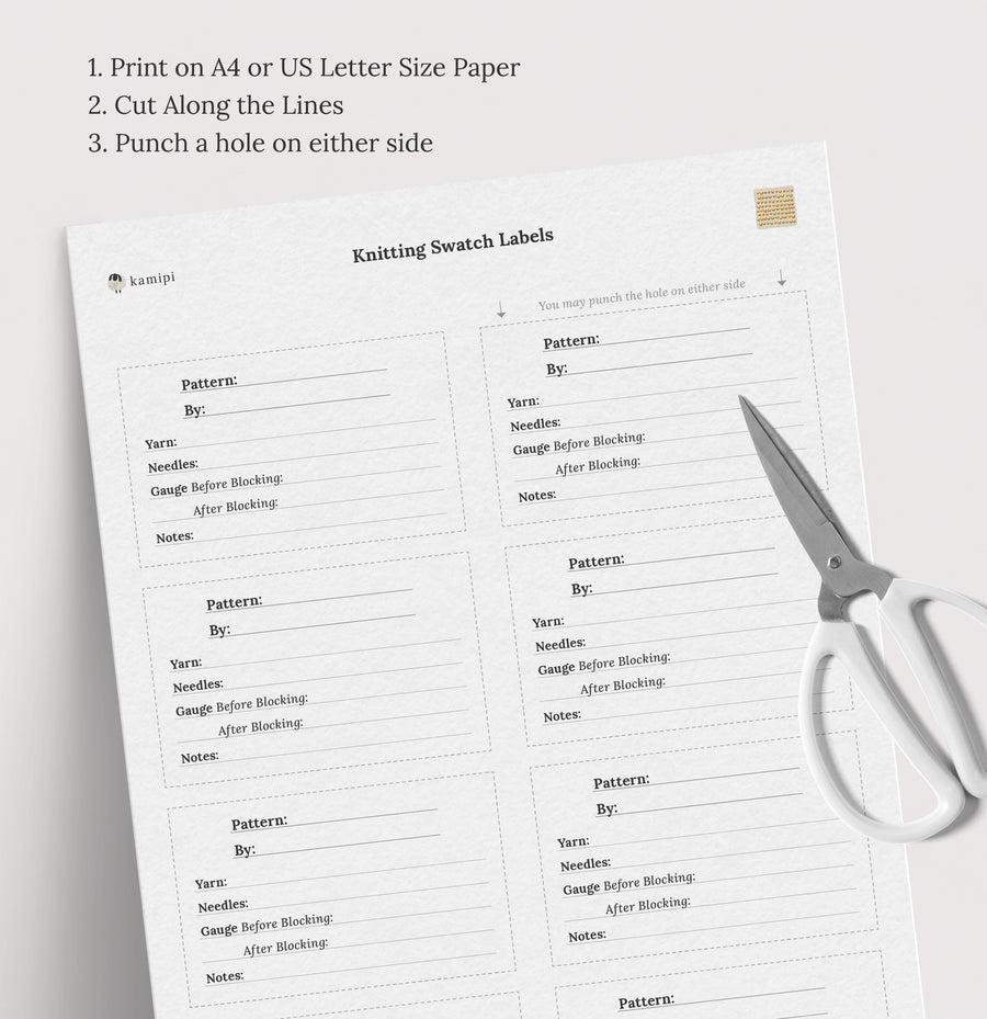 Printable Knitting Swatch Label